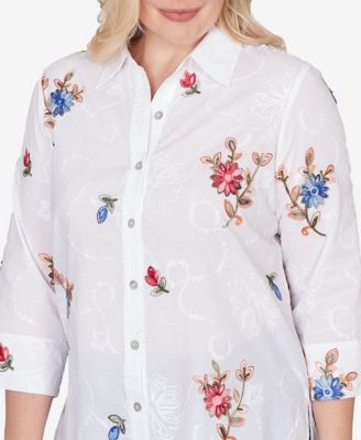 Women's  The Royal Treatment Embroidered Flower Collared Button Front Top