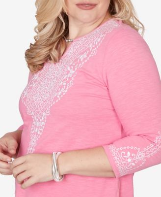 Women's  The Royal Treatment Embroidered Split Neck Three Quarter Sleeve Top