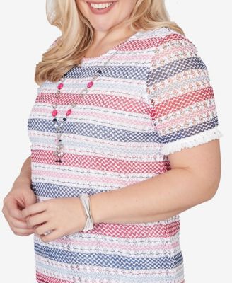 Women's  The Royal Treatment Biadere Fringe Textured T-shirt with Necklace