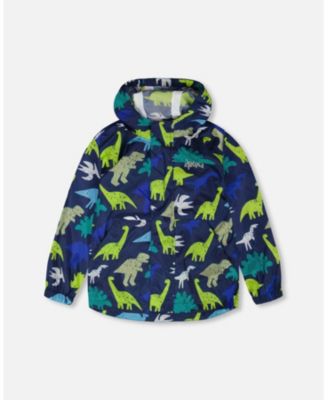 Boys Packable Windbreaker in Polyester Dinosaur Print
