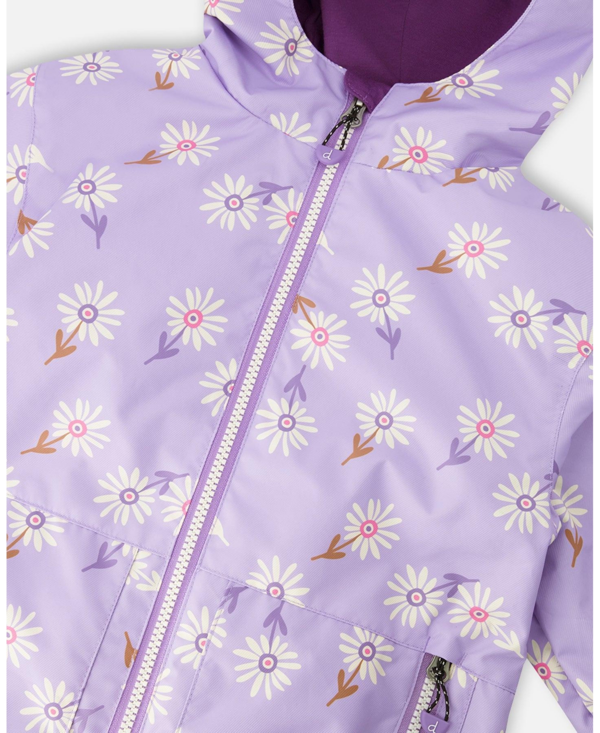 Deux par Big Girls 3-in-1 Two-Piece Mid-Season Outerwear with Solid Pants Set Purple Daisy Print