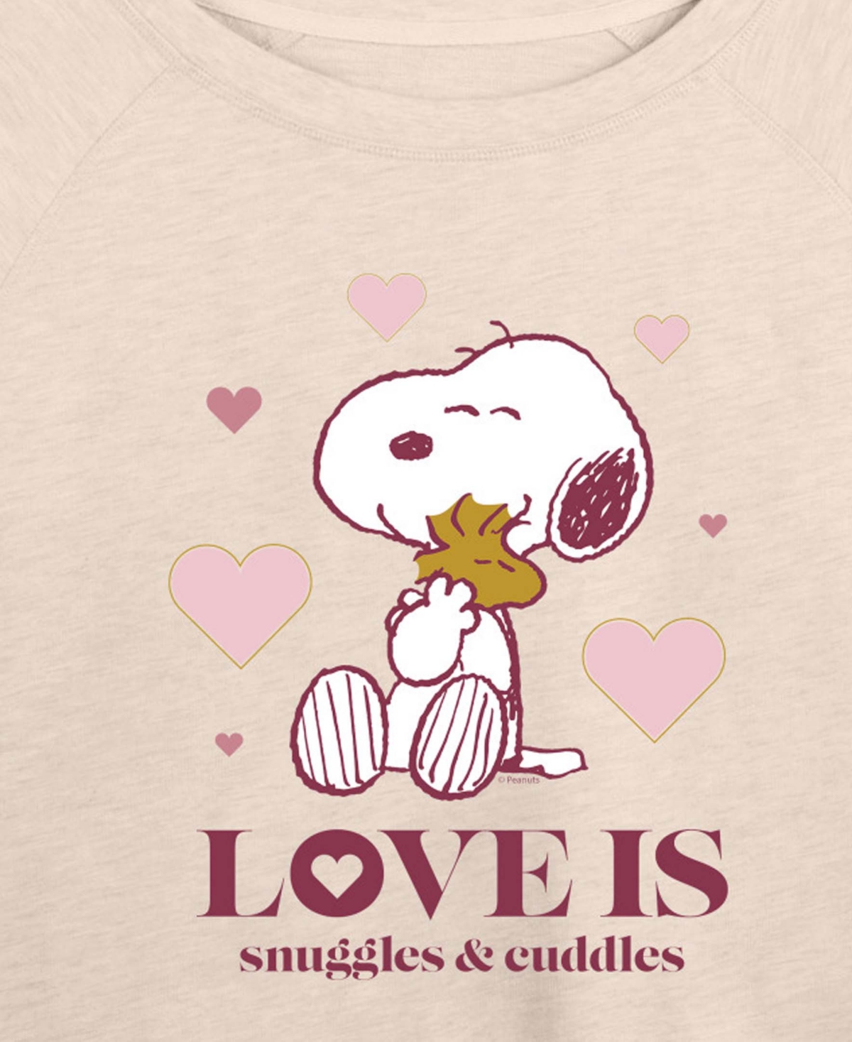 Hybrid Apparel Women's Peanuts Snoopy And Woodstock Love Is Snuggles Cuddles French Terry Long sleeve T-shirt