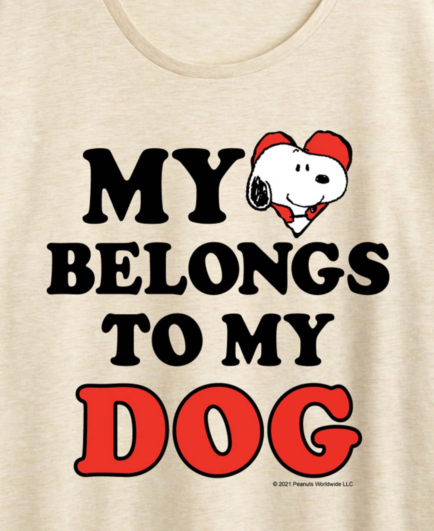Женская футболка Hybrid Apparel Peanuts Snoopy My Heart Belongs To My Dog Short-Sleeve Graphic, цвет: Берёзовый — фото 2