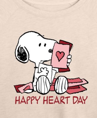 Women's Peanuts Snoopy Happy Heart Day Valentine French Terry Long sleeve T-shirt