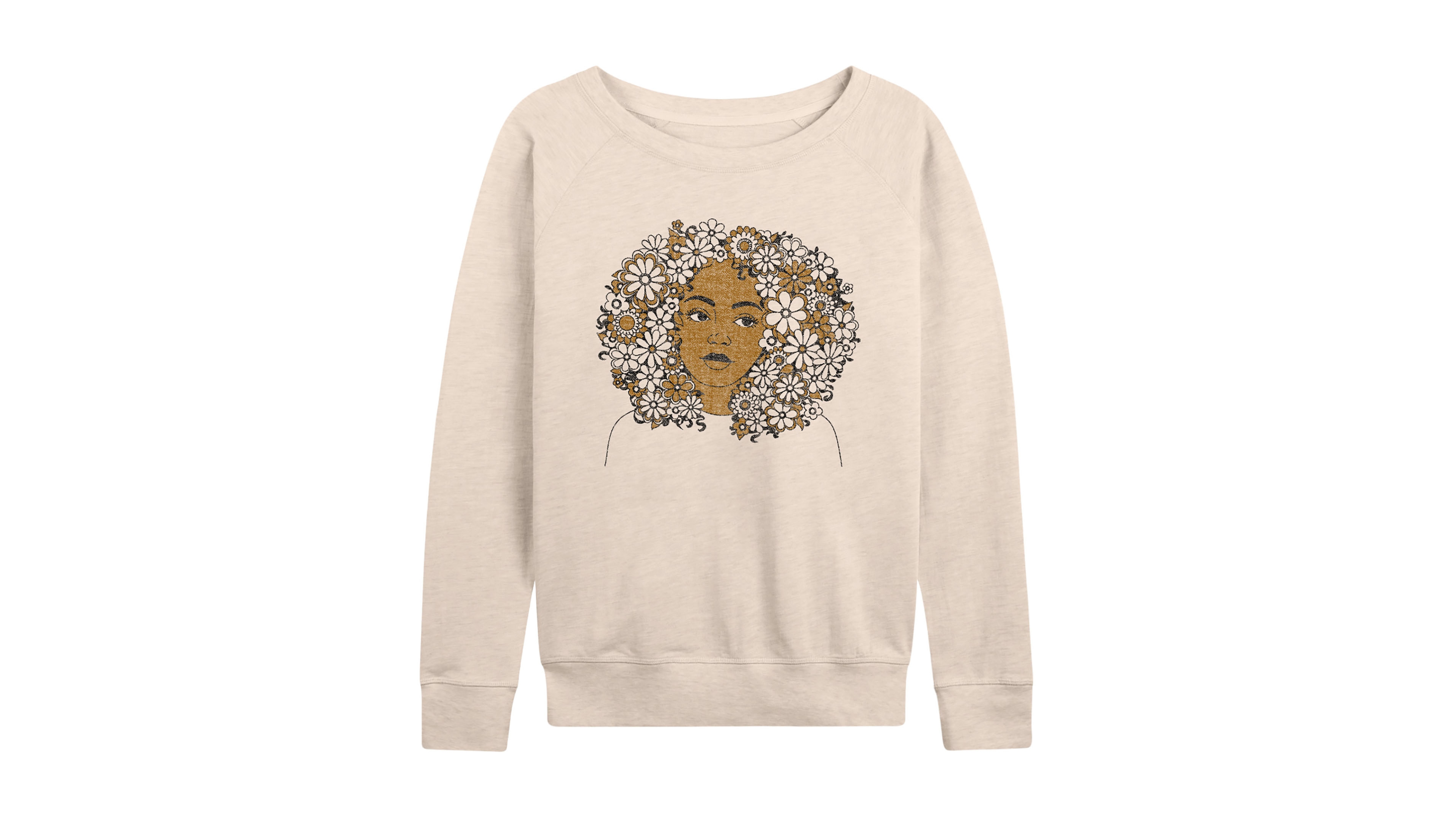 Hybrid Apparel Women's Instant Message Flower Afro French Terry Long Sleeve T-shirt