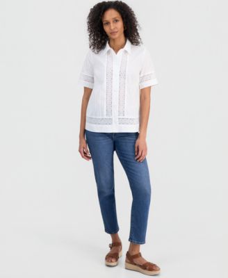 Women's Cotton Eyelet Short-Sleeve Shirt