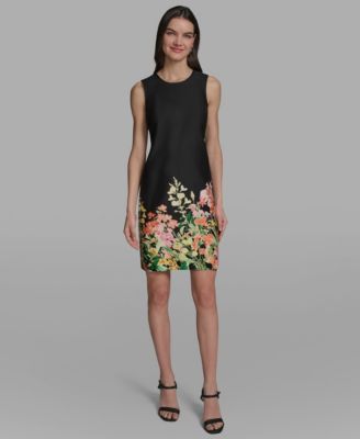 Women's Floral Border Crew Neck Dress