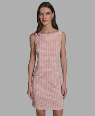 Women's Boat Neck Tweed Pocket Shift Dress