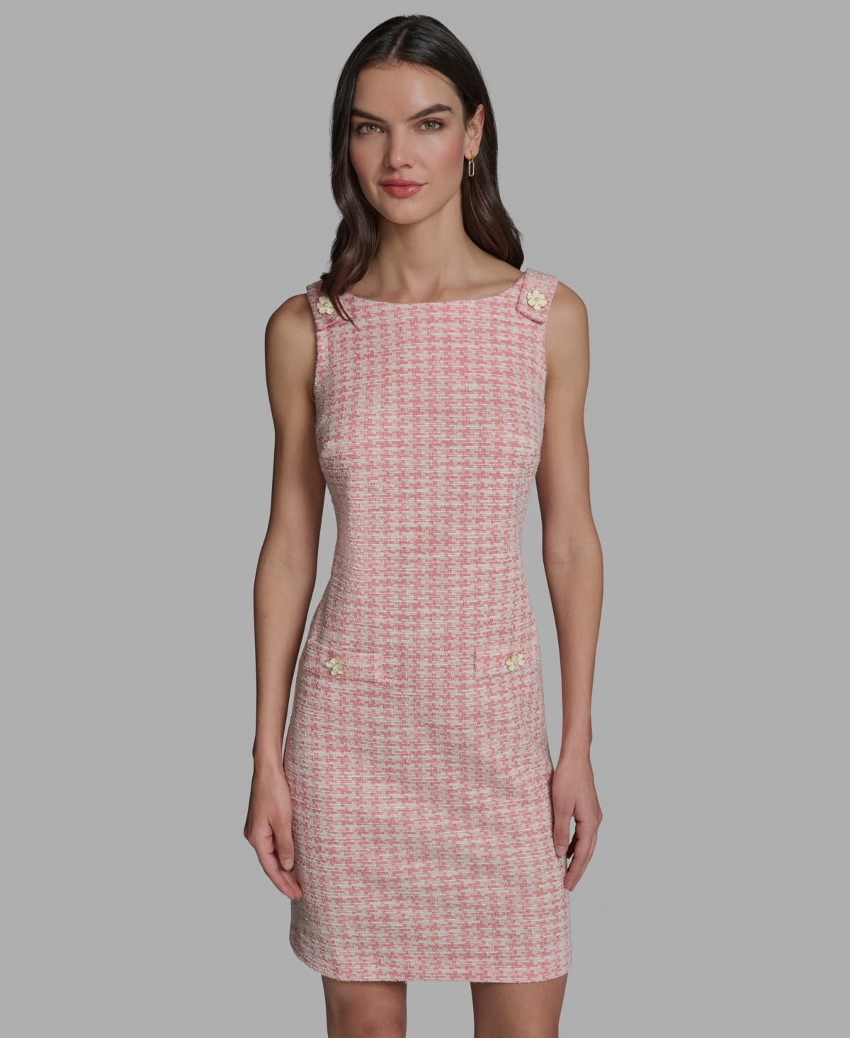 Karl Lagerfeld Paris Women's Boat Neck Tweed Pocket Shift Dress