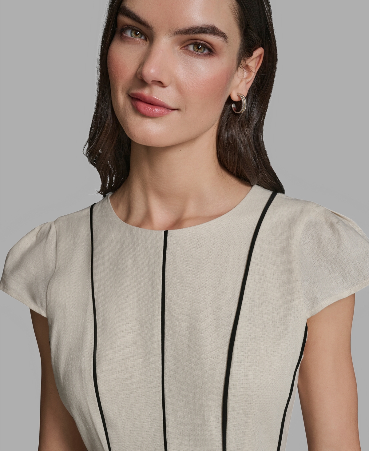 Karl Lagerfeld Paris Women's Vertical Striped Piping Midi Dress