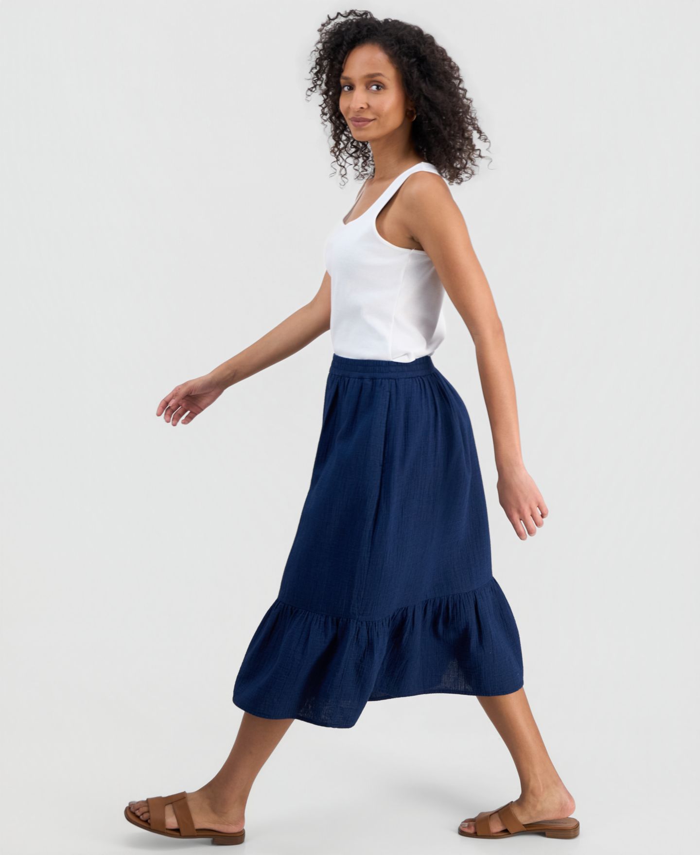 Женская юбка Style & Co Petite Pull-On Midi, цвет: Насыщенный индиго — фото 3