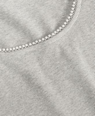 Women's Short Sleeve Pearl Trim Top