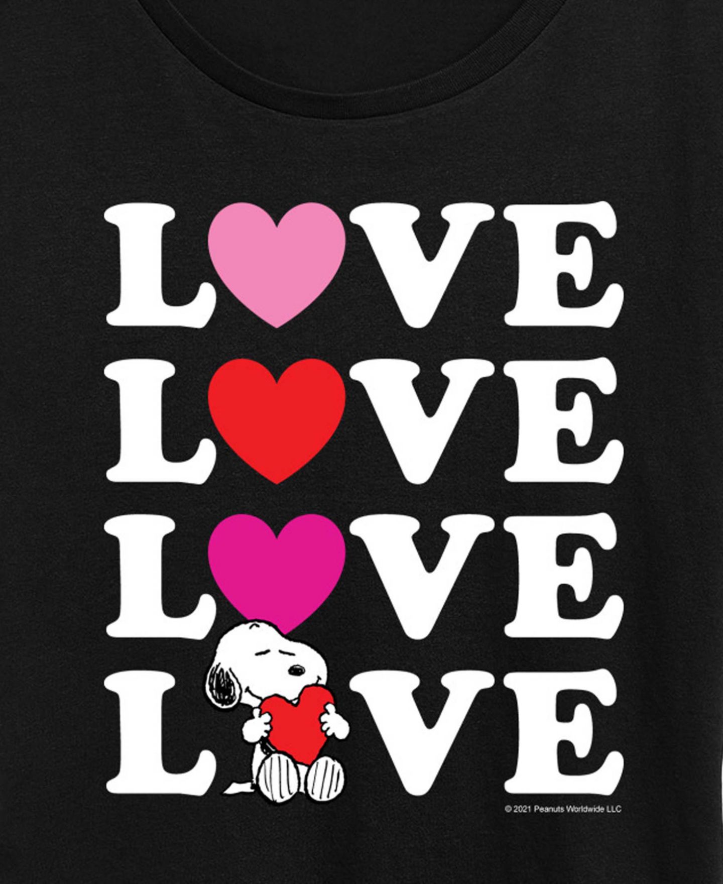 Женская футболка Hybrid Apparel Peanuts Snoopy Valentine Love Stacked Short-Sleeve Graphic, цвет: Чёрный — фото 2