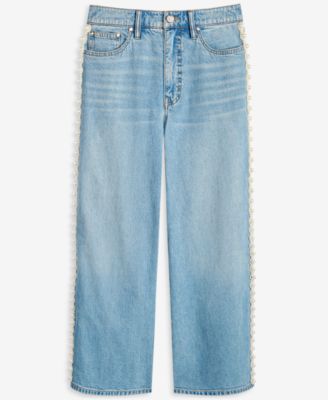 Women's High-Rise Cropped Faux-Pearl-Trim Jeans