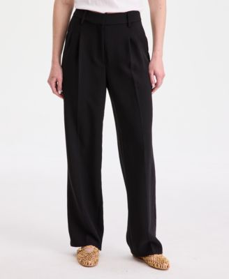 Women's High-Rise Polished Crepe Pleated Wide-Leg Pants
