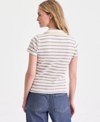 Women's Embellished Rib Polo Top
