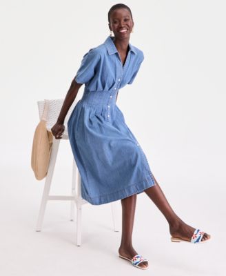 Women’s Cotton Denim Pleated Shirtdress