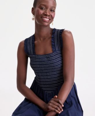 Women's Cotton Smocked Cross-Back Maxi Dress