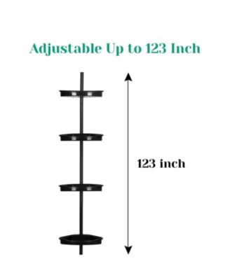 Corner Shower Caddy Tension Pole, Rust-Resistant Bathroom Storage Organizer with 4-Tier Adjustable Shelves & Rubber Pad, 101.6''- 122'' Height
