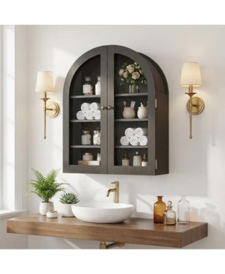 Arched Wall Cabinet, Arched Bathroom Medicine Wall Cabinet with Acrylic Door & Adjustable Shelves, Wall Mounted Storage Organizer