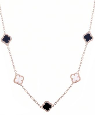 Rose Gold Mixed Black and White Clover Station Necklace