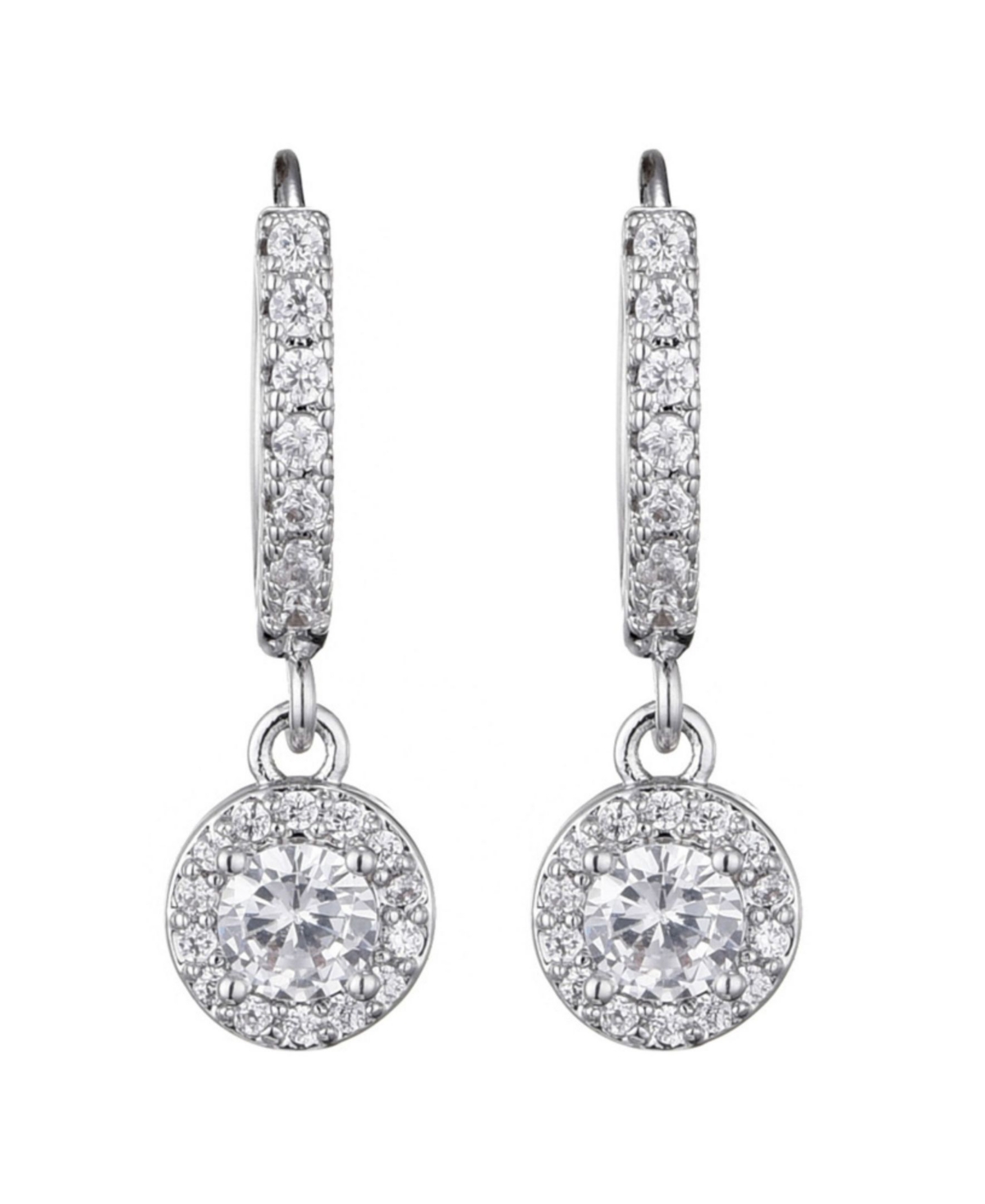 Adornia Silver Cz Halo Drop Huggie Hoop Earrings