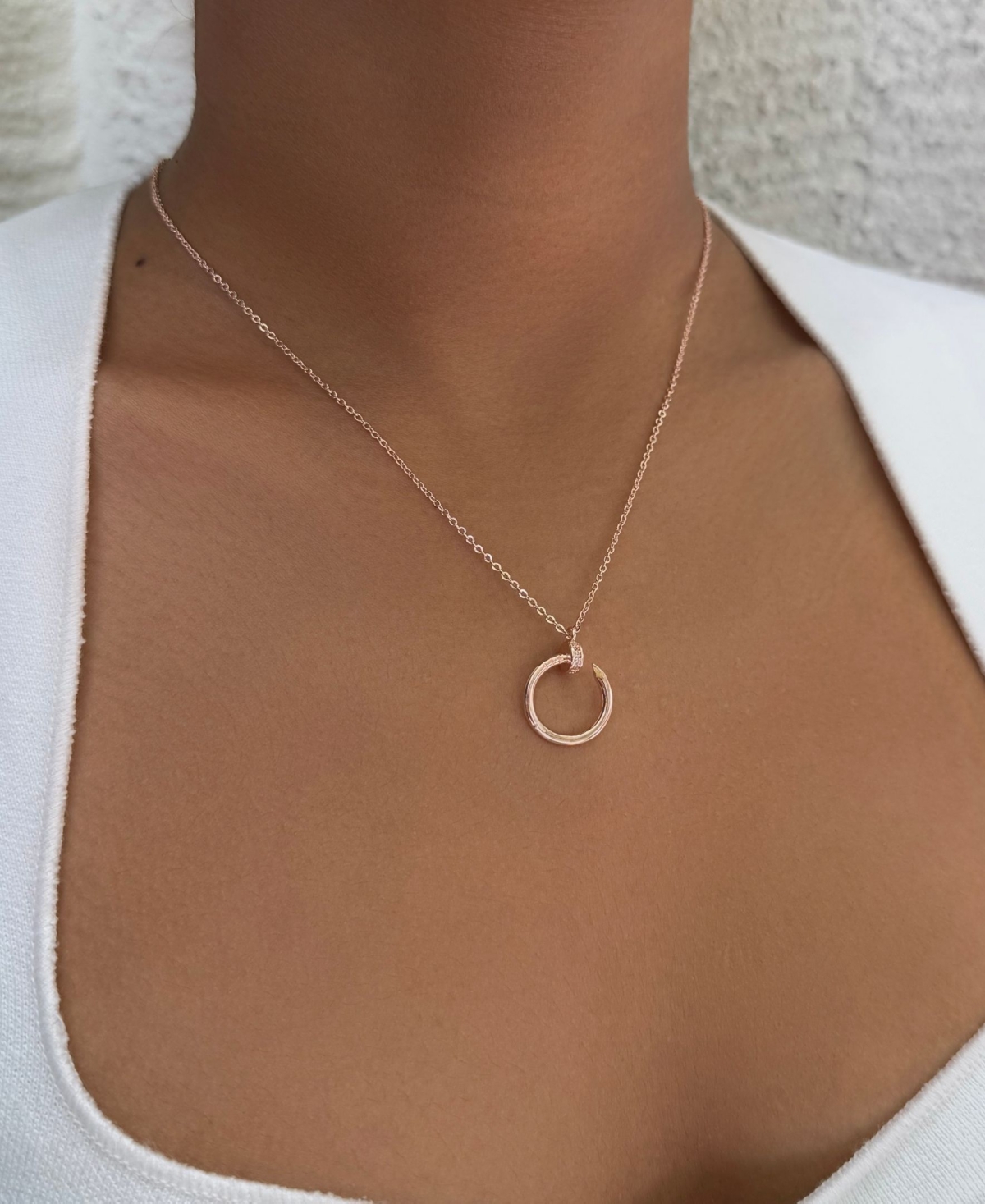 Adornia Rose Gold Cz Curved Nail Ring Necklace