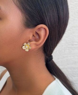 Gold CZ Flower Stud Earrings