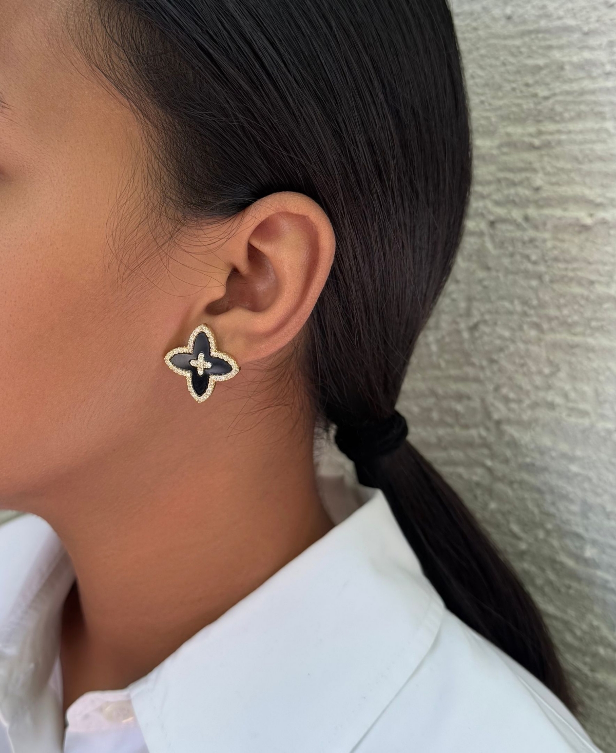 Adornia Gold Cz Black Statement Flower Stud Earrings