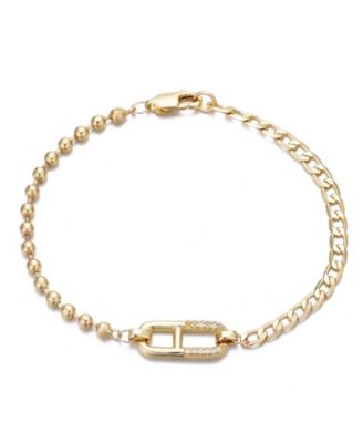 Gold CZ Mixed Chain Sideways Pendant Bracelet
