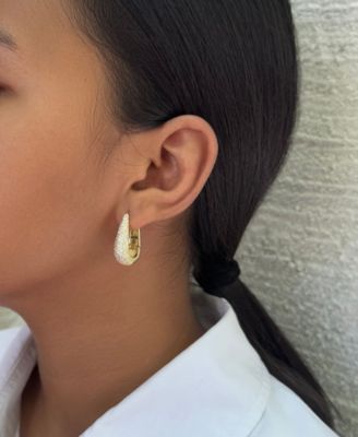 Gold CZ Secure Hinge Hoop Earrings