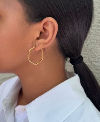 Tarnish Resistant Gold Hexagon Hoop Earrings