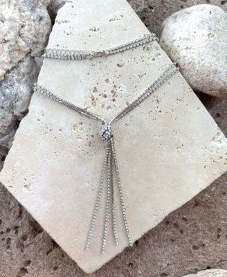 Silver Crystal 32" Tennis Knotted Lariat Necklace