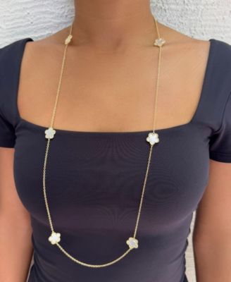 Gold Mother of Pearl 36" 5-Leaf Clover Station Necklace