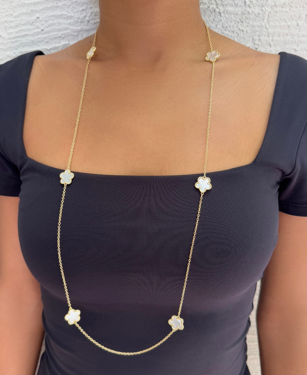 Adornia Gold Mother of Pearl 36" 5-Leaf Clover Station Necklace