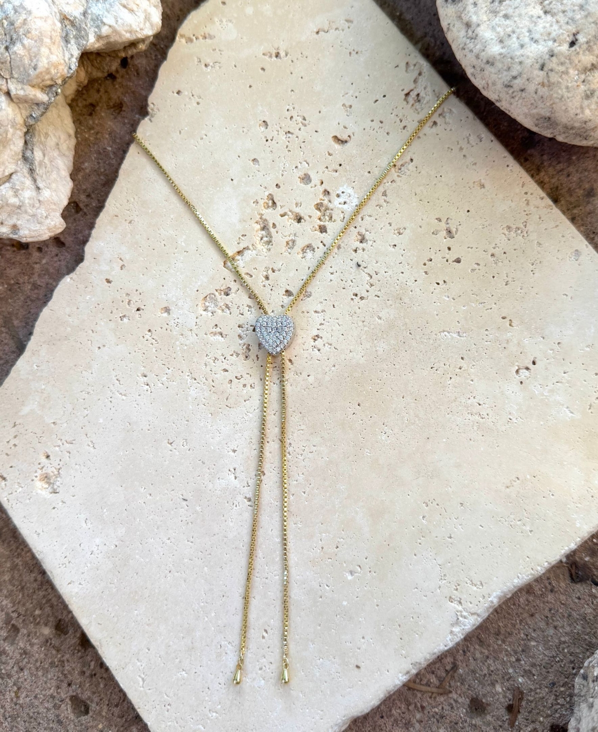 Adornia Gold Cz Heart Bolo Necklace