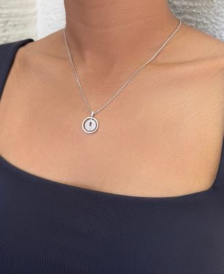 Silver CZ Dancing Stone Disc Pendant Necklace