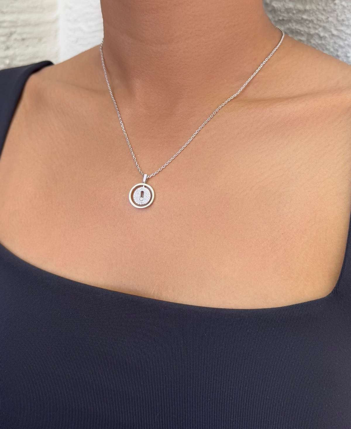 Adornia Silver Cz Dancing Stone Disc Pendant Necklace