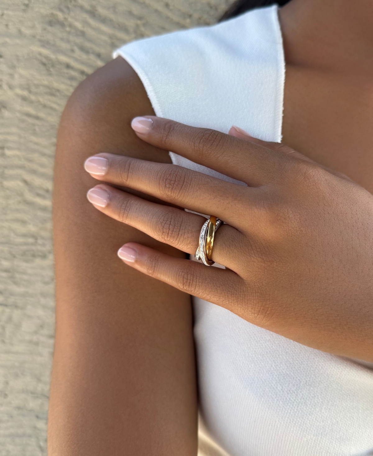 Adornia Tarnish Resistant Cz Two-Tone Rolling Eternity Band Ring