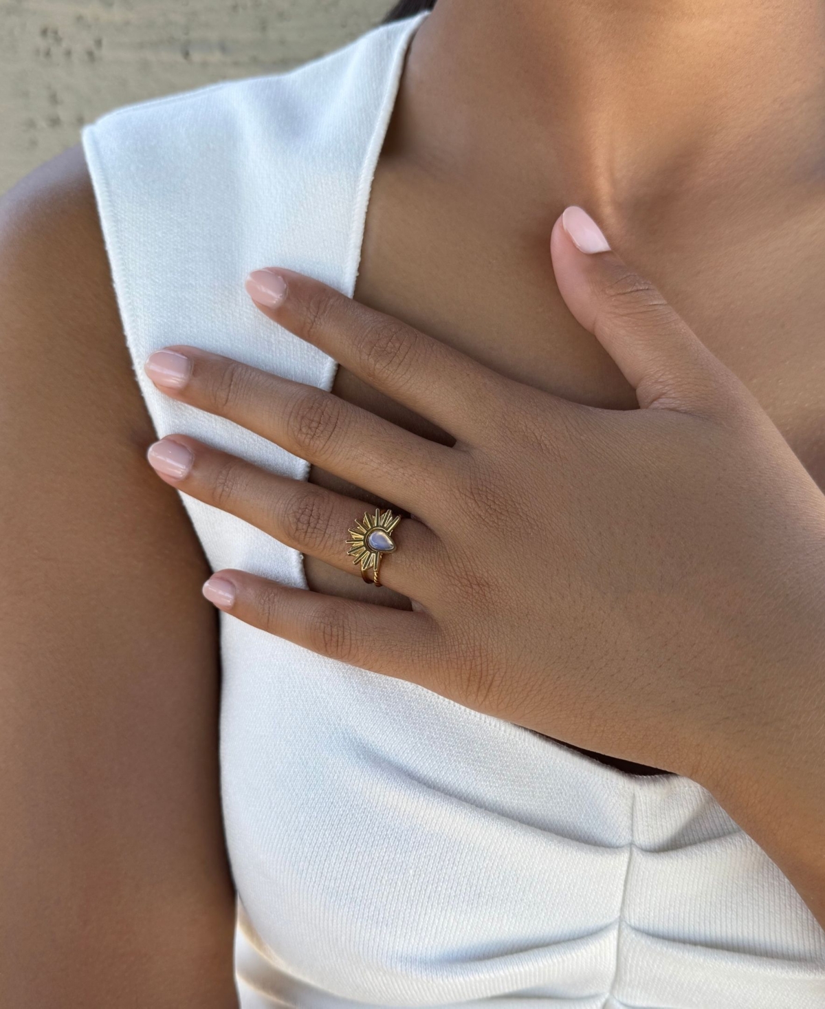 Adornia Tarnish Resistant Gold Opal Sunrise Ring Set