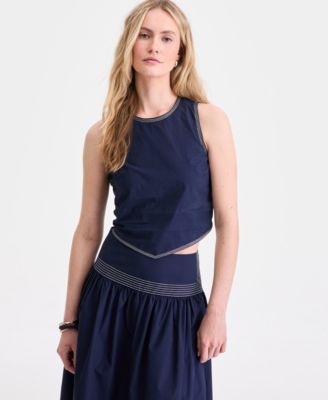 Women's Poplin Topstitch Tie-Back Tank & Midi Skirt