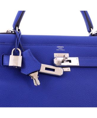 Kelly 28 Handbag Blue Togo with Palladium Hardware