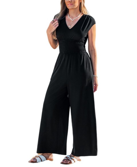 Женские Cupshe Women's V-Neck Smocked Waist Wide-Leg Jumpsuit