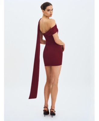 Women Ovelia Crimson Satin Ribbon Strapless Mini Dress