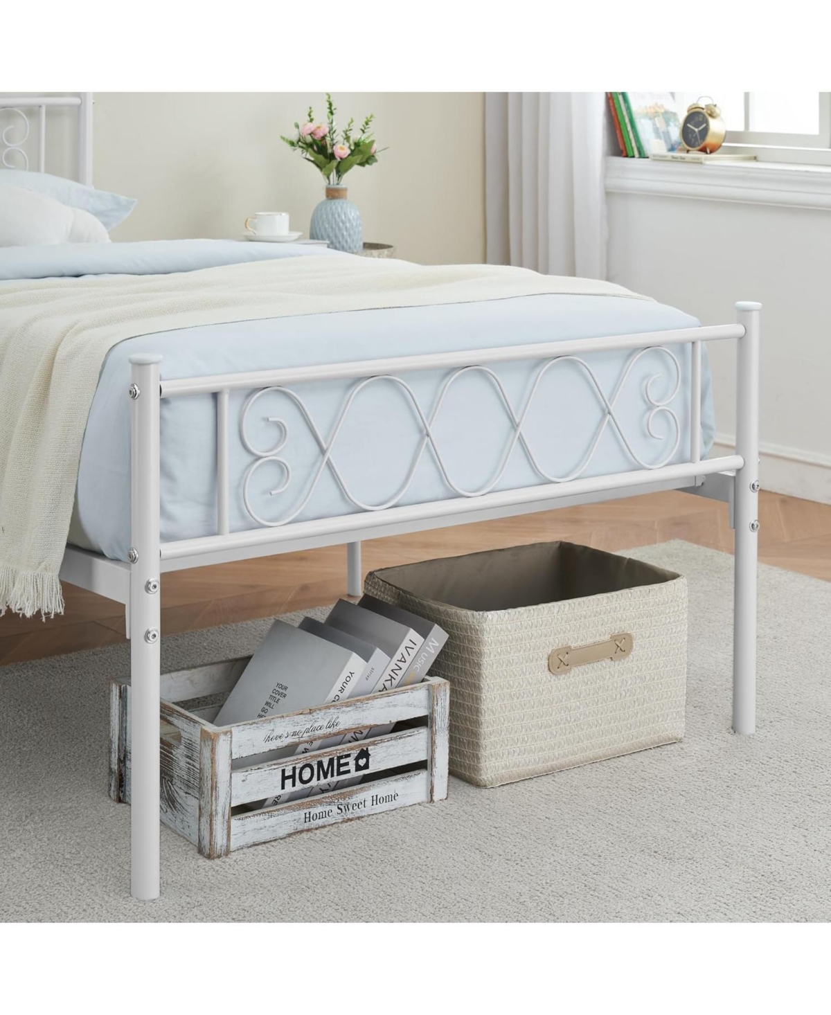 gaomon Bed Frame with Headboard and Footboard for Girls Boys, Metal Platform Iron-Art Sweet Heart, Under Storage