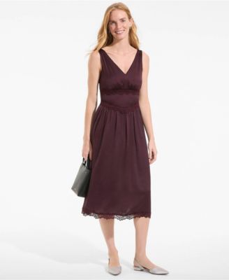 Women's Satin Sleeveless Lace Detail Dress