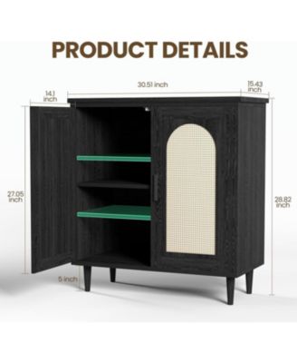 Set of 2 Rattan Sideboard Buffet Cabinet with 2 Doors,Farmhouse Kitchen Storage Cabinet with Adjustable Shelf,Wood Cupboard Accent Buffet Table