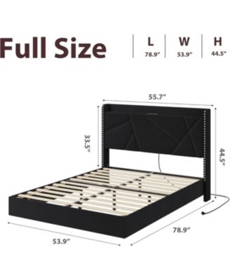 Floating Bed Frame with RGB LED Lights and Charging Station, Upholstered Platform Bed with Storage Headboard and Button Tufted Design, No