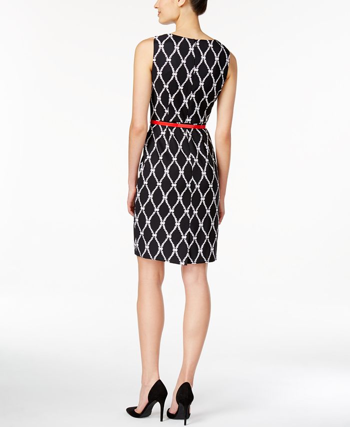Connected Jewel-Neck Belted Sheath Dress - Macy's