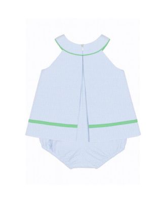 Baby Girl Check Seersucker Shortall With Golf Cart